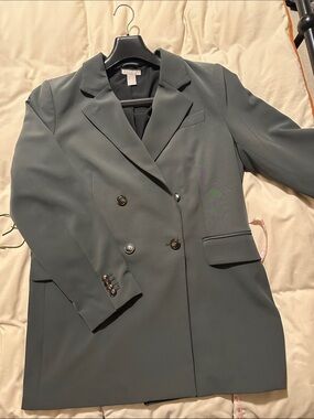 H&M Double-Breasted Blazer Jacket in Charcoal